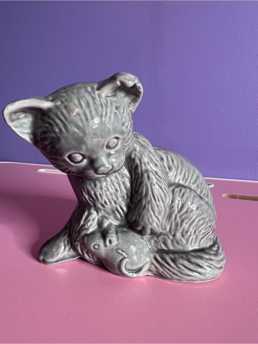 Gray Ceramic Kitten Statue